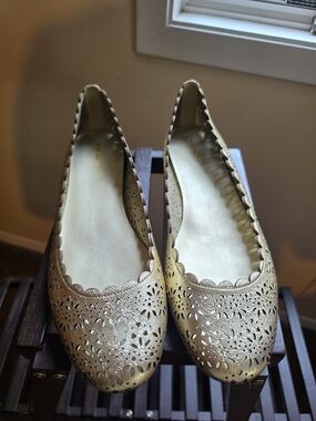Coach Metallic Gold Laser-Cut Scalloped Ballet Flats